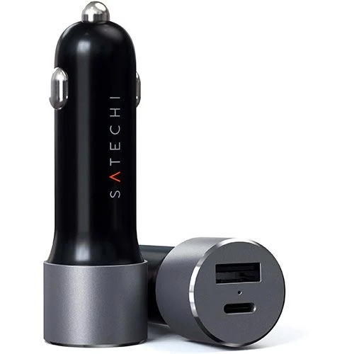 Adaptador de Carregador de Carro Satechi USB-C + USB- | 72W | 12V / 24V - Cinzento espacial