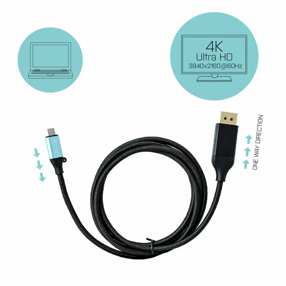 Adaptador USB C para DisplayPort i-Tec C31CBLDP60HZ2M 4K Ultra HD Preto