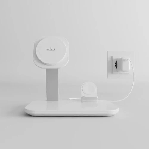 Base de Carregamento 3 em 1 Charging Stand Mag Station Puro Qi2 15W - Branco