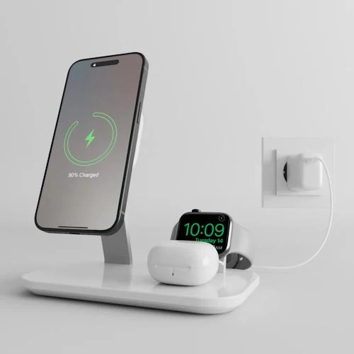 Base de Carregamento 3 em 1 Charging Stand Mag Station Puro Qi2 15W - Branco