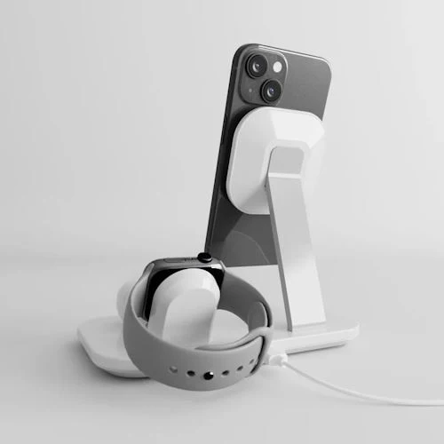 Base de Carregamento 3 em 1 Charging Stand Mag Station Puro Qi2 15W - Branco