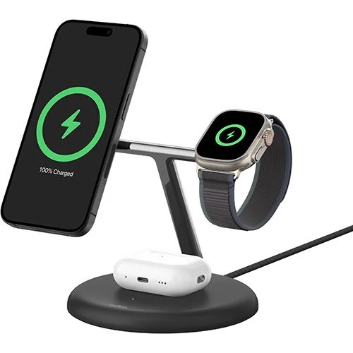 Base de Carregamento Wireless QI2 3 em 1 com MagSafe Belkin BOOST↑CHARGE™ - Preta