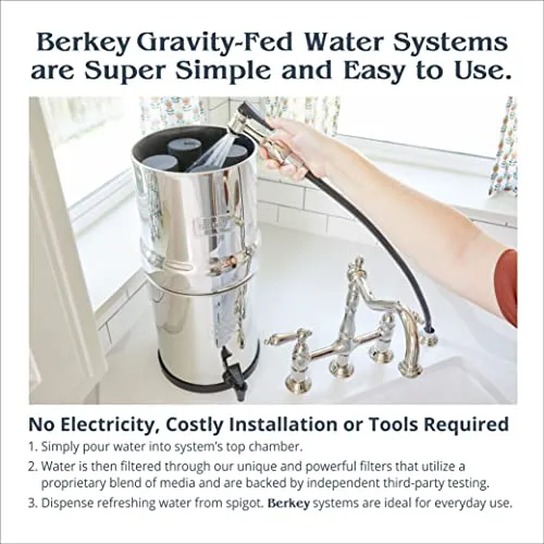 berkey BK4 X 2-bb Big berkey sSistema de filtrado de agua potable con 4 filtros – 2 Filtros De Color Negro y 2 filtros de...
