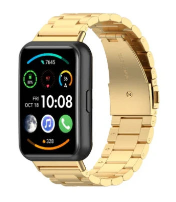 Bracelete ço Stainless Lux + Ferramenta para Huawei Watch Fit 2 Elegant - Ouro