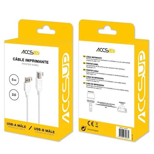 Cabo Accsup USB para USB-B 5m - Branco