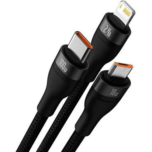 Cabo Baseus Flash Series 3 em 1 - 100W - 1.2m - Preto