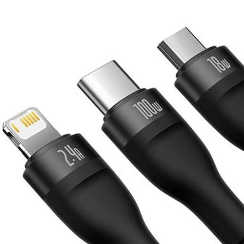 Cabo Baseus Flash Series 3 em 1 - 100W - 1.2m - Preto