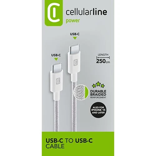 Cabo Entrançado USB-C Cellular Line Power 2.5m - Branco