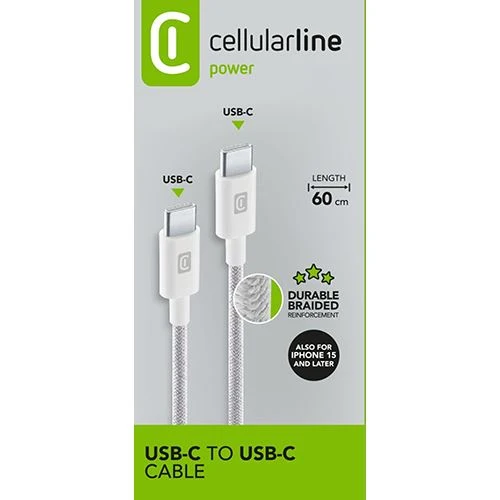 Cabo EntrançadoUSB-C Cellular Line Power 0.6m - Branco