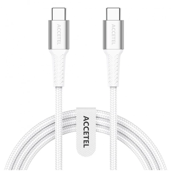 Cabo Nylon Flex de Carga Rápida Type C - Type C 60W 3.0A 1m ACCETEL com Tecnologia PD para Apple iPad Air (4.ª Gen) - Branco