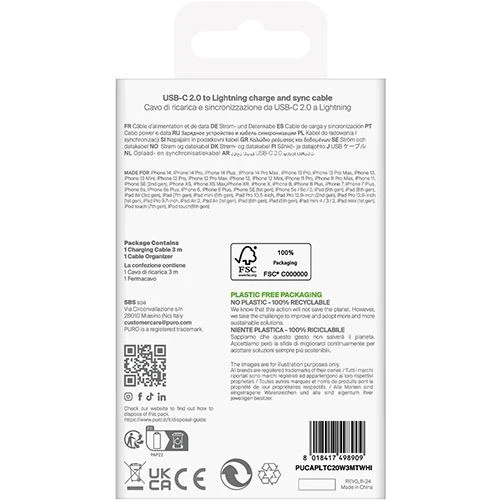 Cabo TPE Puro USB- C para Lightning 3m - Branco