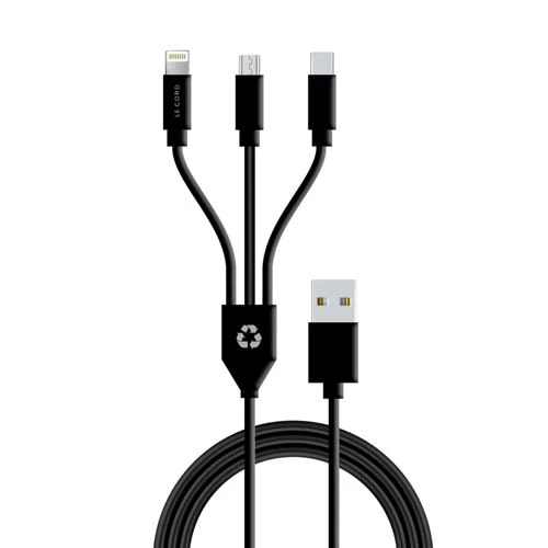 Cabo USB 3 em 1 MFI Le Cord 1.2m - Preto