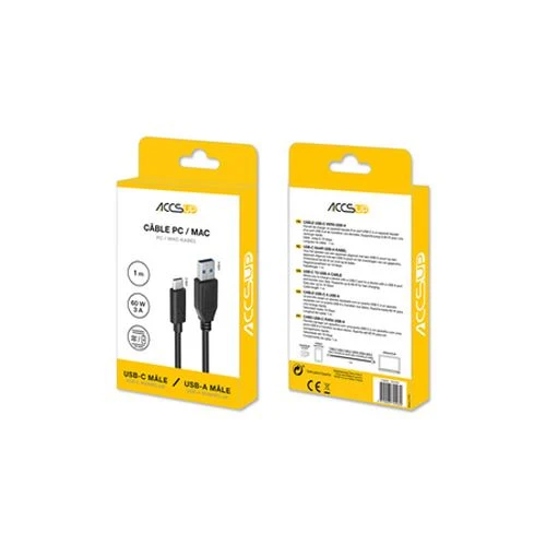 Cabo USB- para USB-C Accsup 1m - Preto