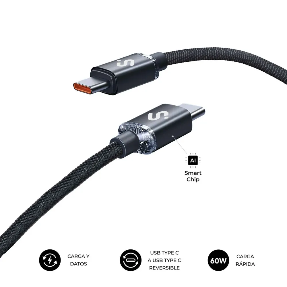Cabo USB-C para USB-C Subblim OPTIMUS Preto 2 m