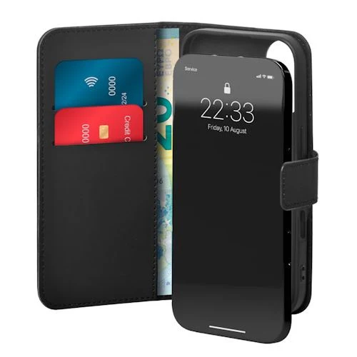 Capa Destacável Puro Wallet em Pele para iPhone 16 Plus - Preta