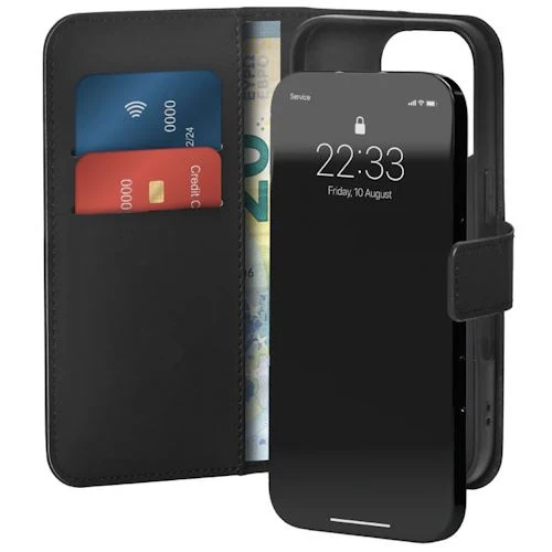 Capa Destacável Puro Wallet em Pele para iPhone 16 Pro Max - Preta