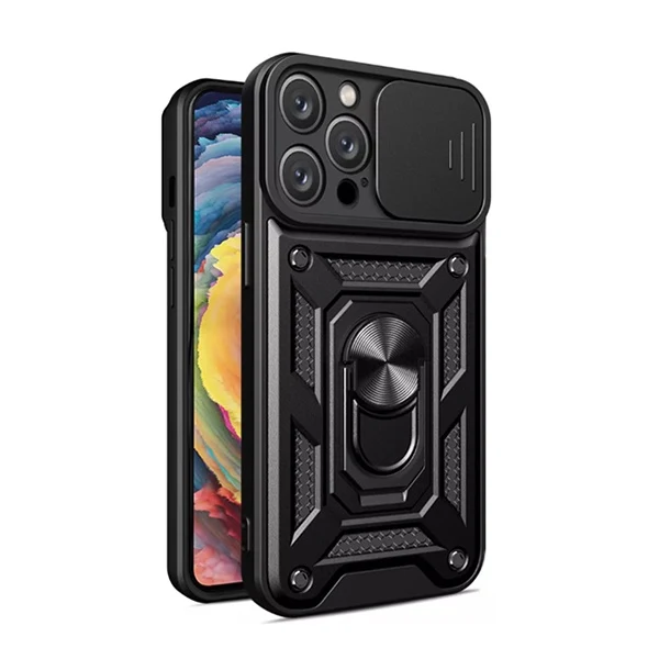 Capa Magnetic Military Defender Slide Window Anti-Impacto para Apple iPhone 16 Pro Max - Preto