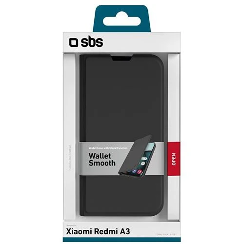 Capa SBS Wallet Smooth para Xiaomi Redmi A3 - Preta