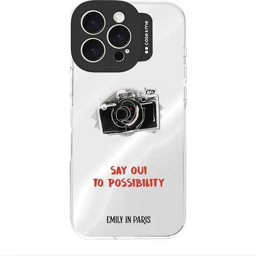 Capa TPU Case and Me Emily Paris para iPhone 16 Pro Max - Transparente/ Preateado Espelhado (Máquina Fotográfica)