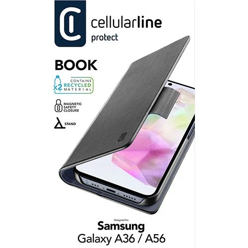 Capa Wallet Cellular Line Protect Book para Samsung Galaxy A36 / A56 - Preto