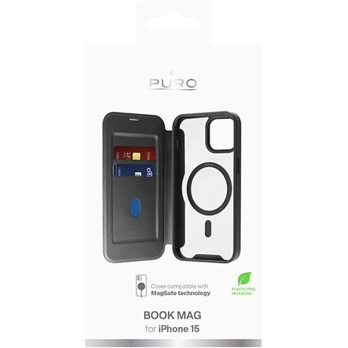 Capa Wallet Puro Book Mag para iPhone 15 - Preta
