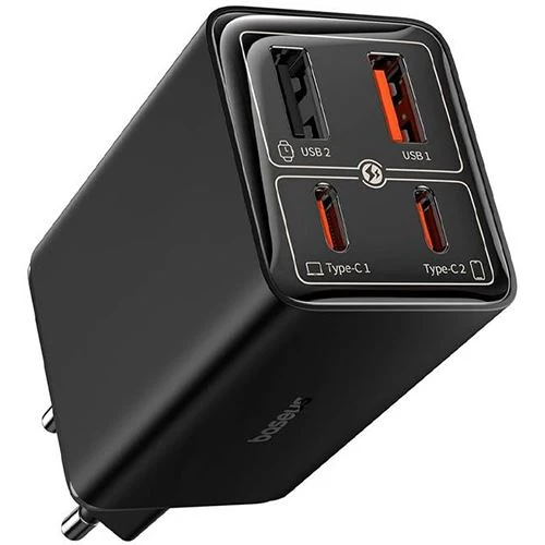 Carregador Baseus 65W GaN6 Pro 2 x USB + 2 x USB-C + Cabo USB-C 1m- Preto