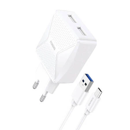 CARREGADOR FONENG EU35 2X USB- COM CABO MICRO USB 2.4A