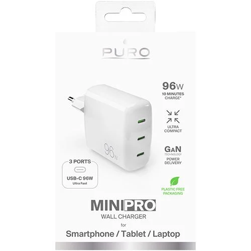 Carregador GaN USB-C Puro Mini Pro 96W - Branco