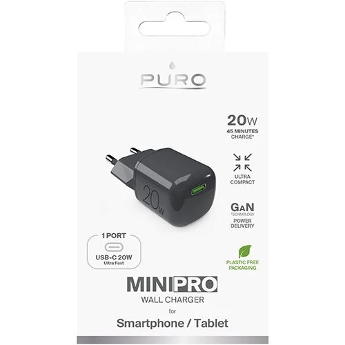 Carregador GaN USB-C Puro MiniPro 20W - Black Oyster