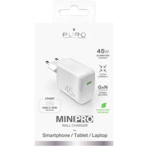 Carregador GaN USB-C Puro MiniPro 45W - Branco