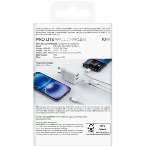 Carregador 2x USB- Puro Prolite 10W - Branco