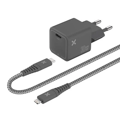 Carregador Wefix Pro GaN 30 W + Cabo USB-C Lightning 1.2 m - Cinzento