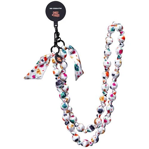 Cordão para Smartphone Emily Paris - Branco / Padrão Rosas e Croissants