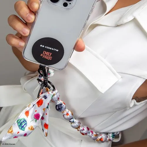 Cordão para Smartphone Emily Paris - Branco / Padrão Rosas e Croissants