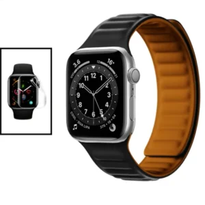 Kit Bracelete Magnetic Smoothsilicone + Película de Hydrogel para Apple Watch Series 11 - 42mm - Preto Laranja