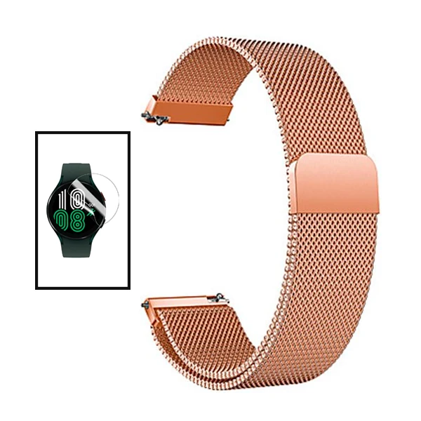 Kit Bracelete Milanese Loop Fecho Magnético + Película de Gel Full Cover para Realme Watch 2 - Rosa / Transparente
