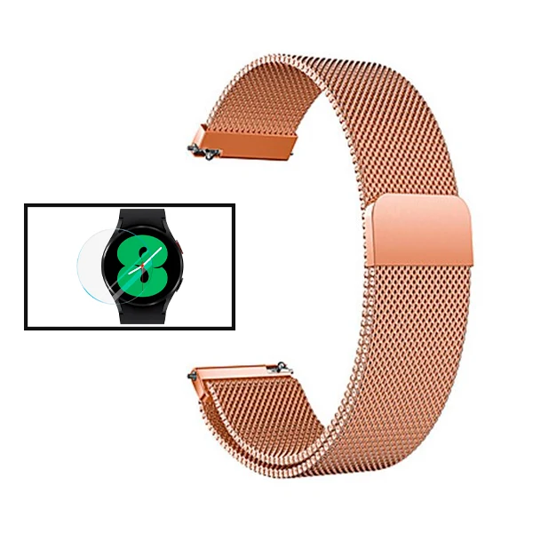 Kit Bracelete Milanese Loop Fecho Magnético + Película de Vidro 3D para Xiaomi Watch S1 - Rosa / Transparente