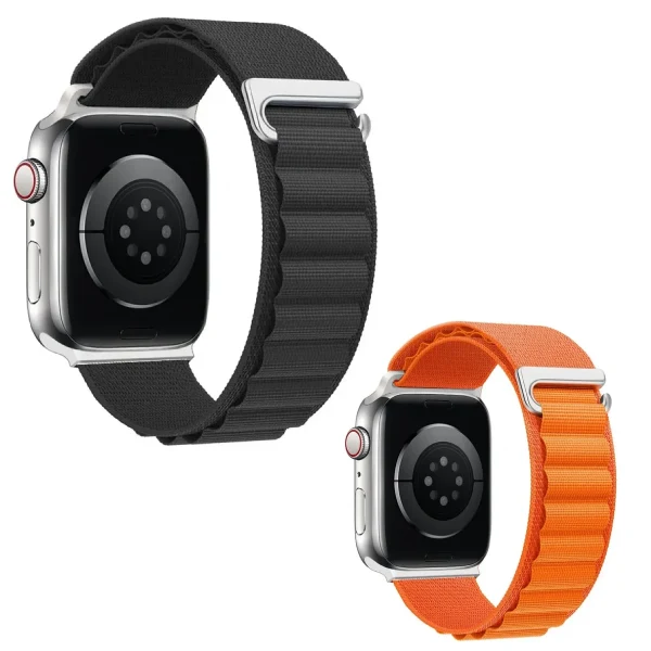 Kit 2x Bracelete Nylonsense Alpine M PHONECARE Para Apple Watch SE 3 - 44mm - Preto / Laranja