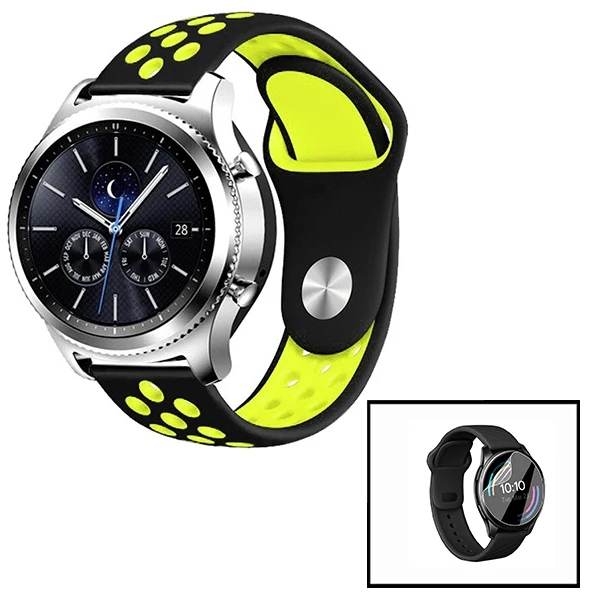 Kit Bracelete SportyStyle + Película de Fenix 6S Sapphire - 42mm - Preto / Verde Fluorescente