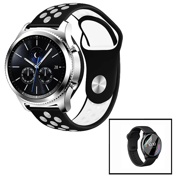 Kit Bracelete SportyStyle + Película de Hydrogel para Huawei Watch GT 3 46mm Classic - Preto / Branco