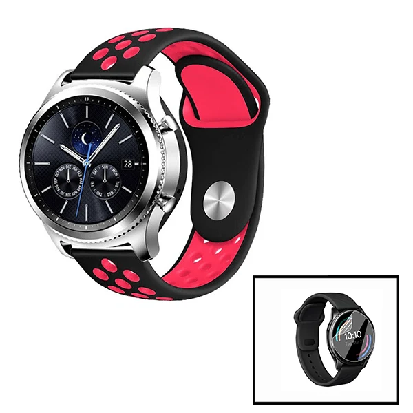 Kit Bracelete SportyStyle + Película de Hydrogel para Samsung Gear S2 Classic - Preto / Vermelho
