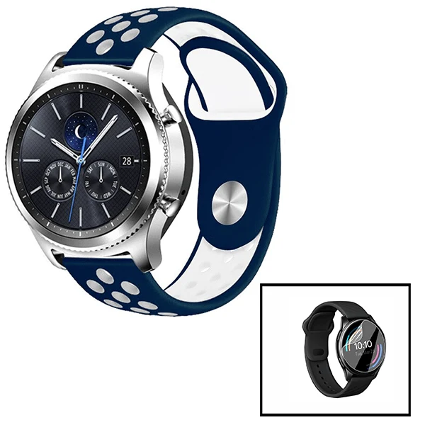 Kit Bracelete SportyStyle + Película de Hydrogel para Huawei GT Elegant - Azul Escuro / Branco