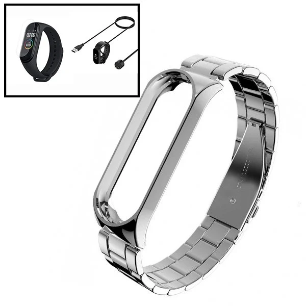 Kit Bracelete ço Stainless Lux + Ferramenta + Carregador Usb Charger + Película Protectora Ecrã Gel Full Cover para Xiaomi...