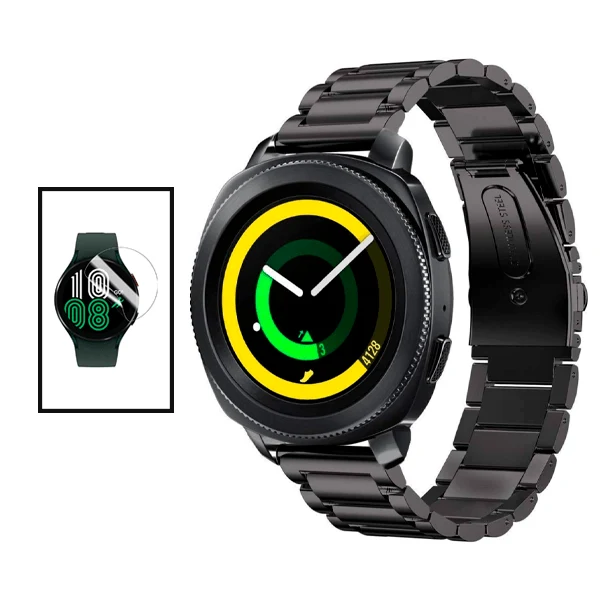 Kit Bracelete ço Stainless Lux + Ferramenta + Película de Gel Full Cover para Xiaomi Watch S1 - Preto / Transparente