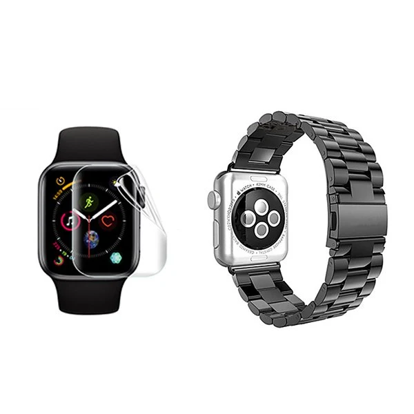 Kit Bracelete ço Stainless Lux + Ferramenta + Película de Gel Full Cover Para Apple Watch Ultra 3 - Preto