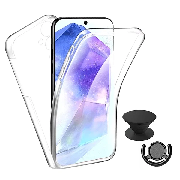 Kit Capa 360° Impact Protection + 1 Gripholder + 1 Suporte PHONECARE Para Samsung Galaxy S25 FE 5G - Transparente/Preto