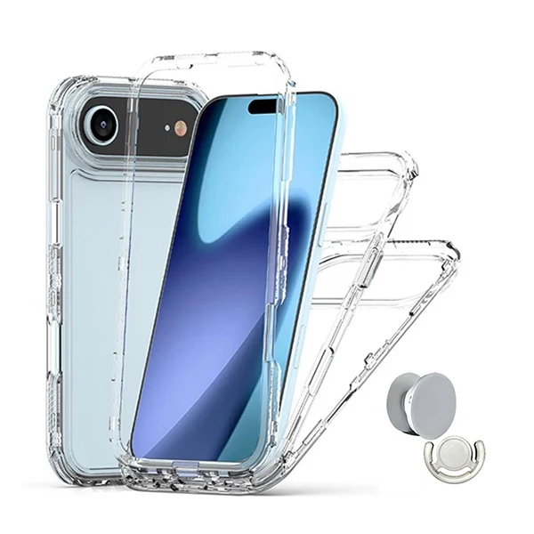 Kit Capa 360° Impact Protection + 1 Gripholder + 1 Suporte PHONECARE Para Apple iPhone 17 Air - Transparente/Branco