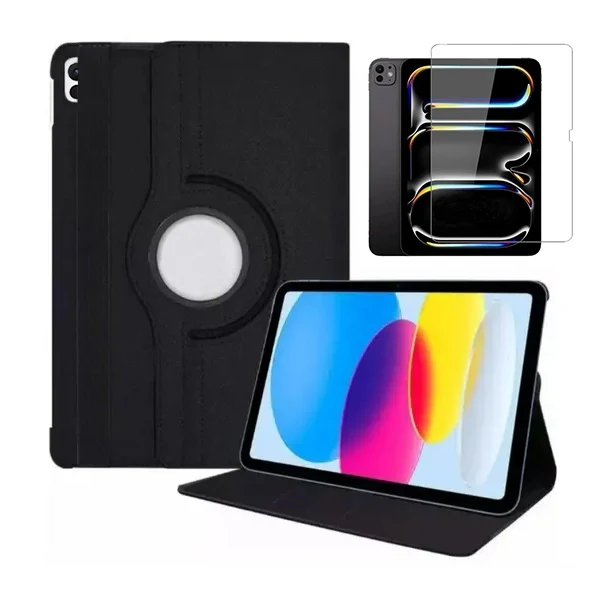 Kit Capa 360 Rotation Anti-Impact Protection + Vidro Premium Full Cover para Apple iPad Pro 11 (2024) - Preto