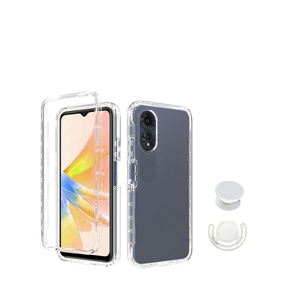 Kit Capa 3x1 360° Impact Protection + 1 GripHolder + 1 Suporte GripHolder Branco para Oppo A38 4G - Transparente/Branco