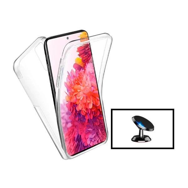 Kit Capa 3x1 360° Impact Protection + Suporte Magnético de Carro para Xiaomi Poco X4 NFC - Transparente/Branco